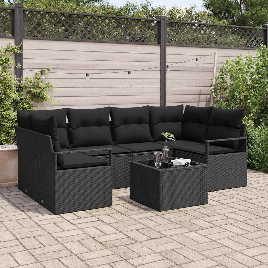 Garden Sofa Set with Cushion Manual 7 pcs Black 55 x 55 x 37 cm