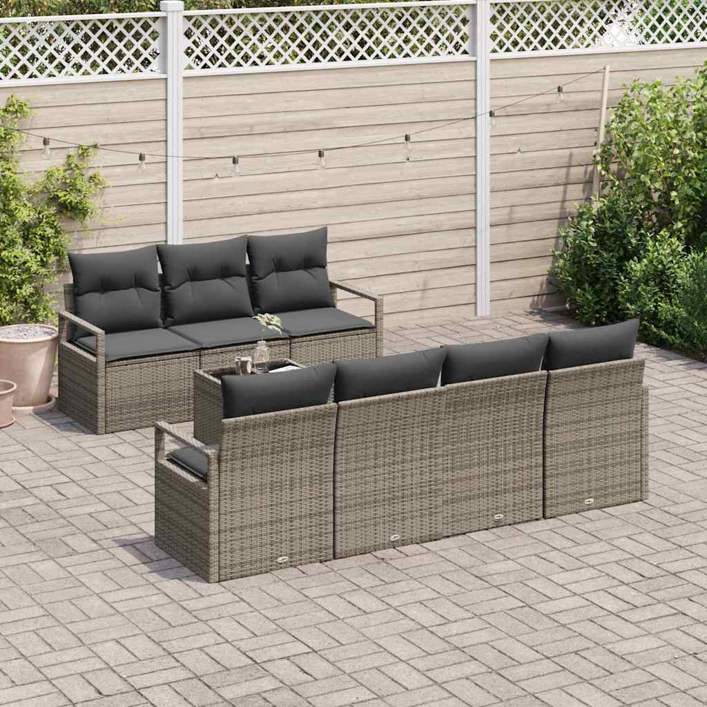 Garden Sofa Set Manual 8 pcs Grey Poly Rattan, Steel and Glass