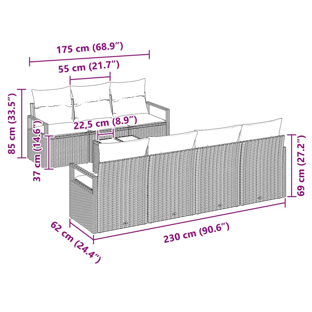 Garden Sofa Set Manual 8 pcs Grey Poly Rattan, Steel and Glass