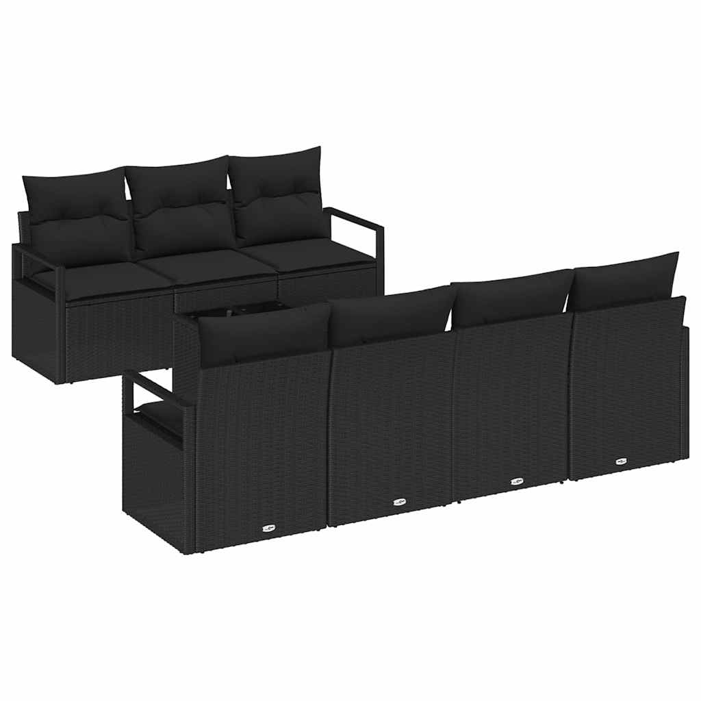 Garden Sofa Set Manual 8 pcs Black Poly Rattan, Steel and Glass