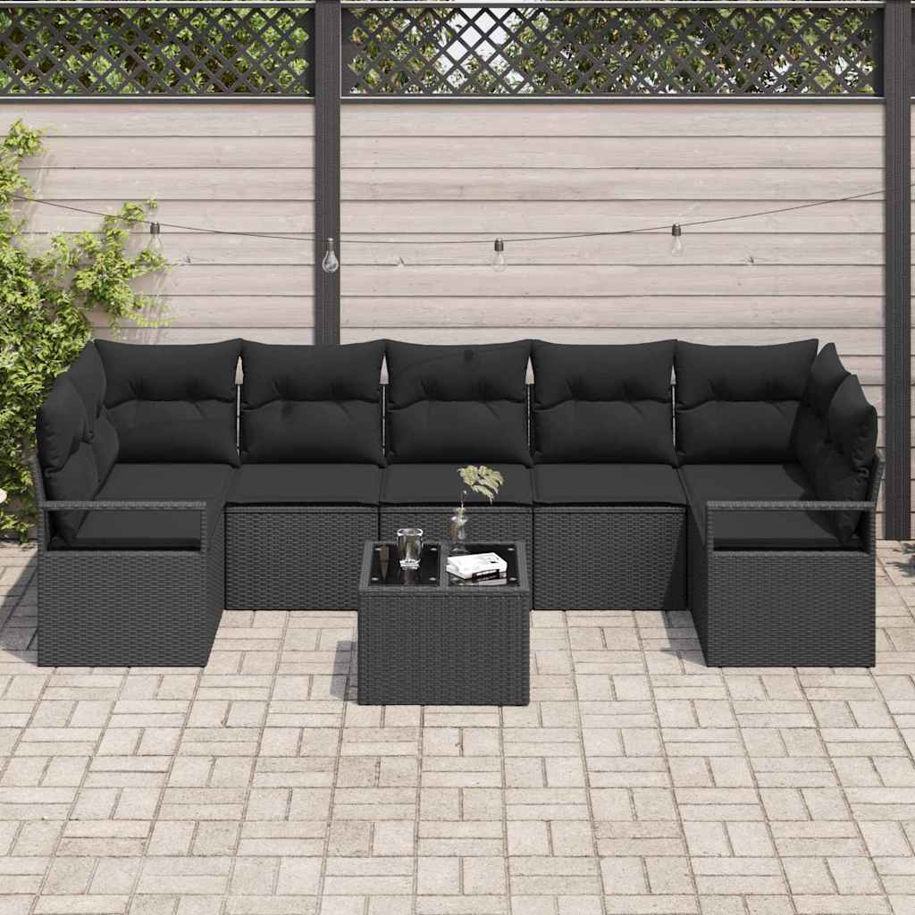 Garden Sofa Set with Cushion Manual 8 pcs Black 55 x 55 x 37 cm
