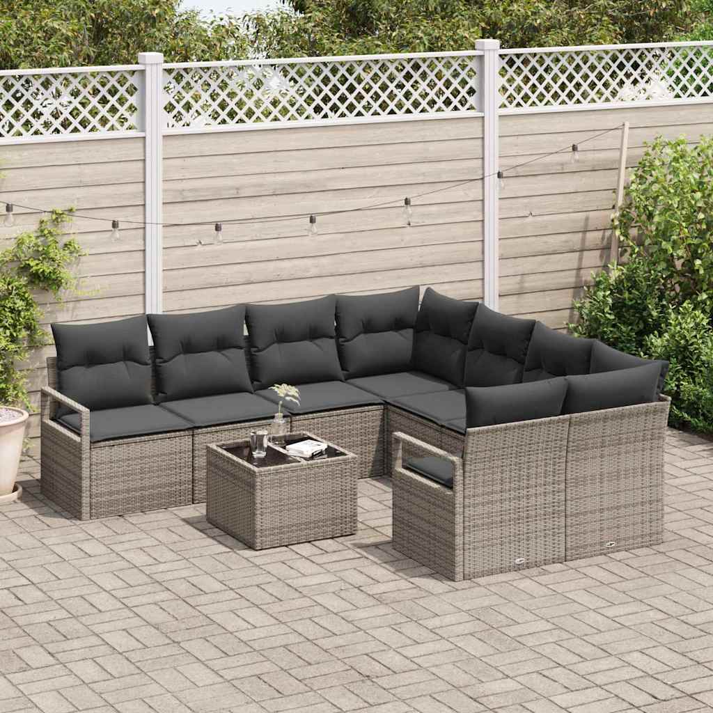 Garden Sofa Set with Cushion Manual 9 pcs Grey 55 x 55 x 37 cm