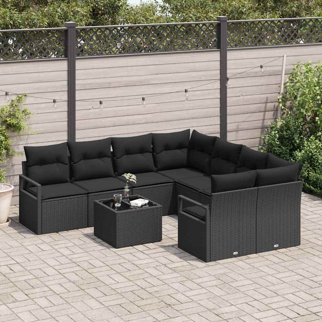 Garden Sofa Set with Cushion Manual 9 pcs Black 55 x 55 x 37 cm
