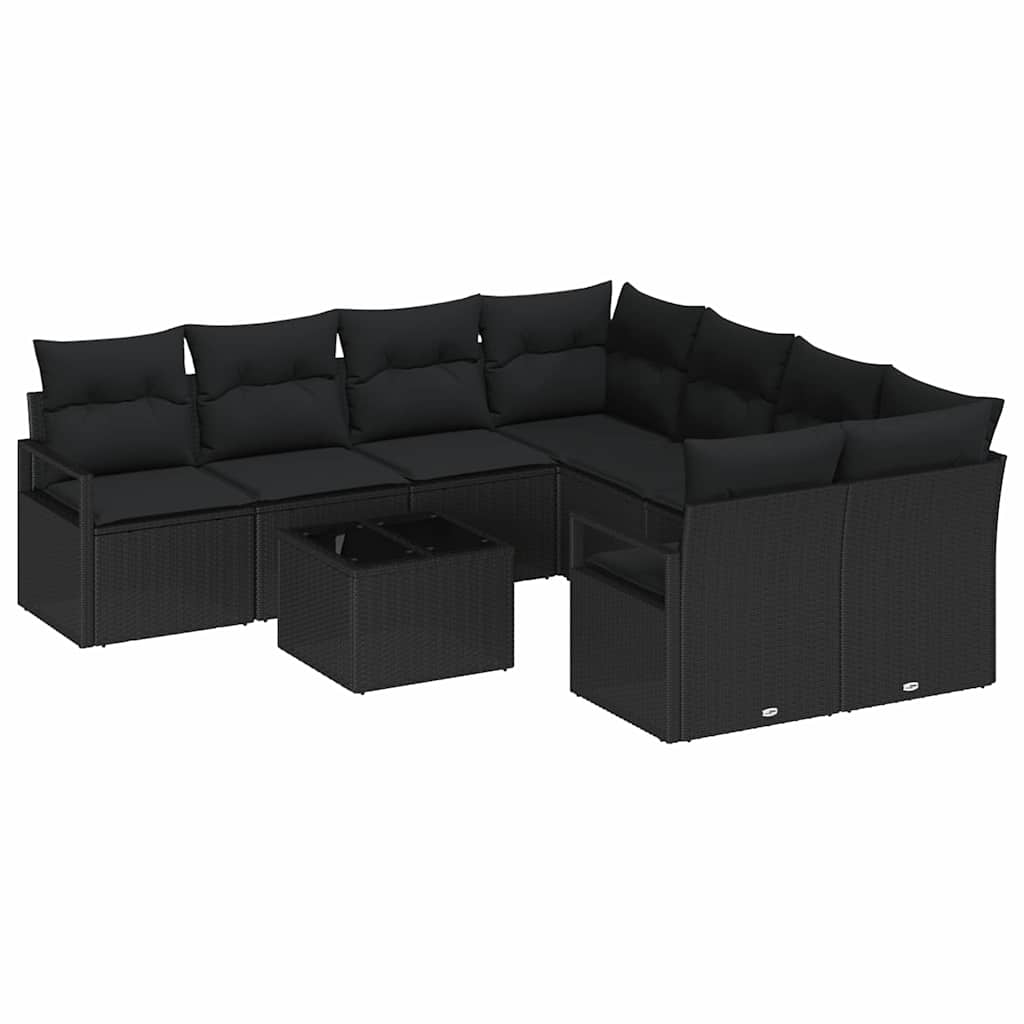 Garden Sofa Set with Cushion Manual 9 pcs Black 55 x 55 x 37 cm