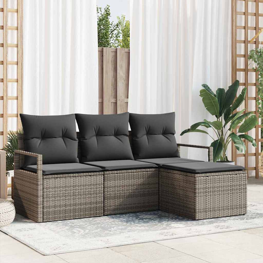 Garden Sofa Set 4 pcs Grey Poly Rattan, Powder-Coated Steel