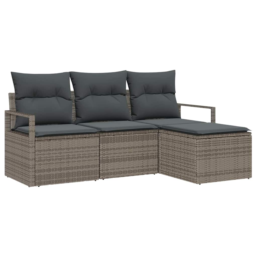 Garden Sofa Set 4 pcs Grey Poly Rattan, Powder-Coated Steel