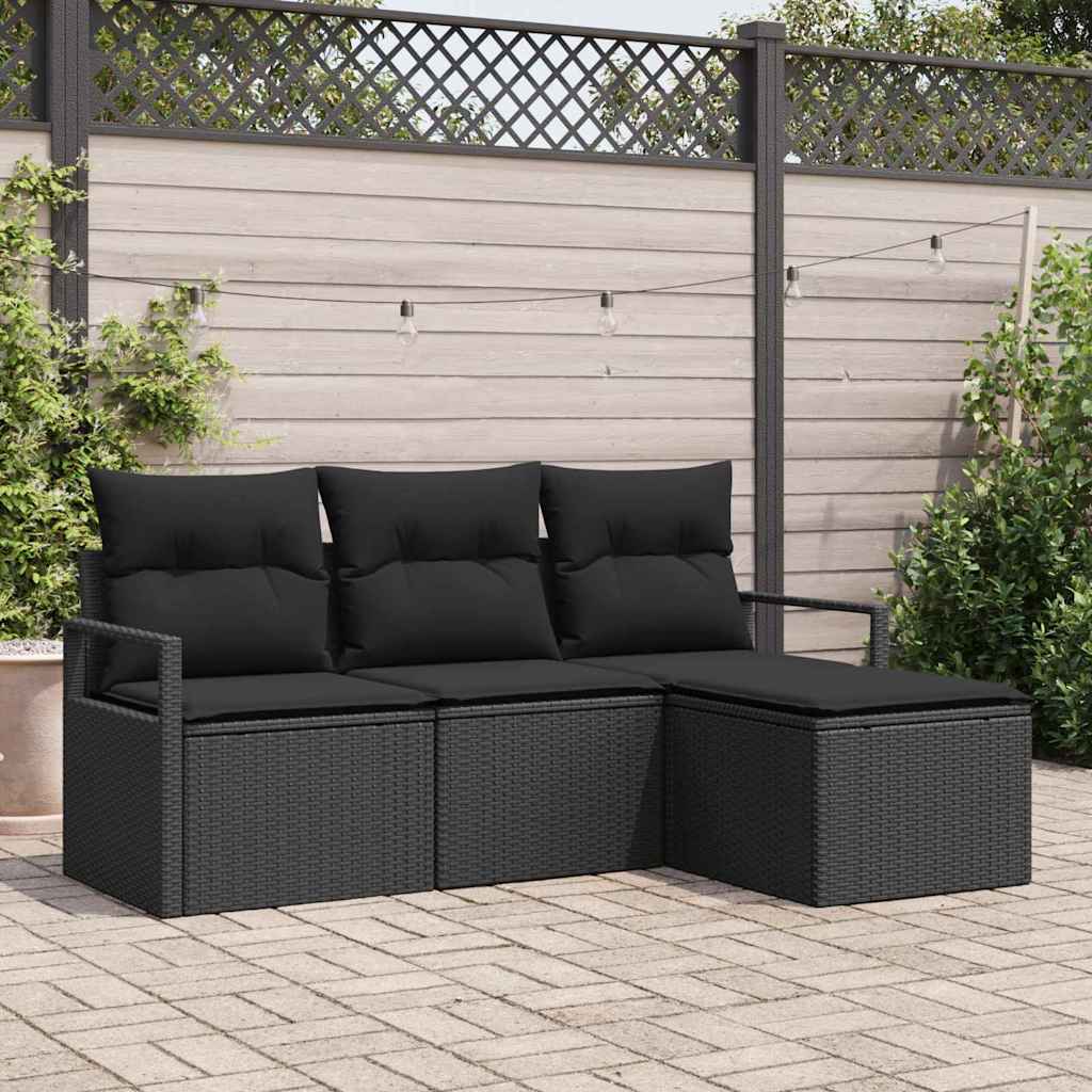 Garden Sofa Set 4 pcs Black Poly Rattan, Powder-Coated Steel