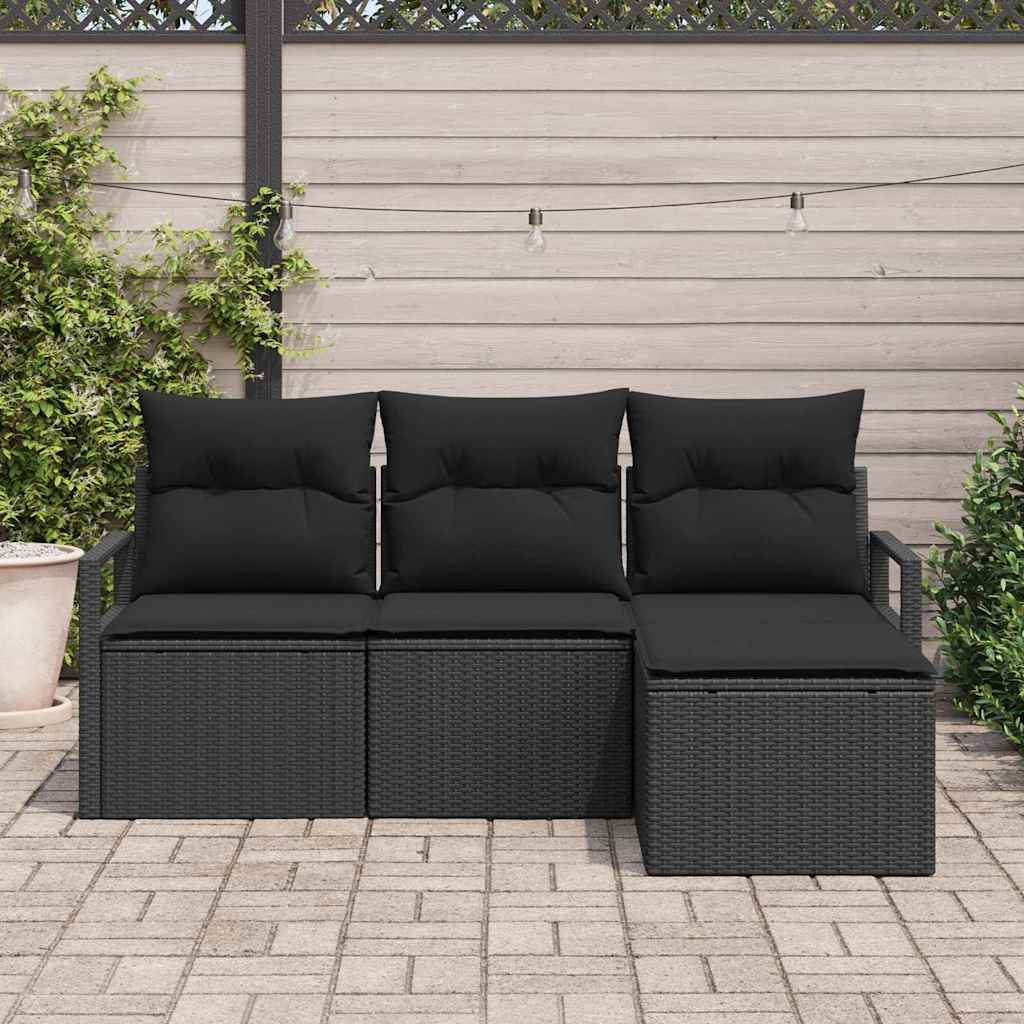 Garden Sofa Set 4 pcs Black Poly Rattan, Powder-Coated Steel