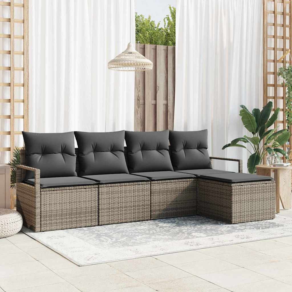 Garden Sofa Set 5 pcs Grey Poly Rattan, Powder-Coated Steel