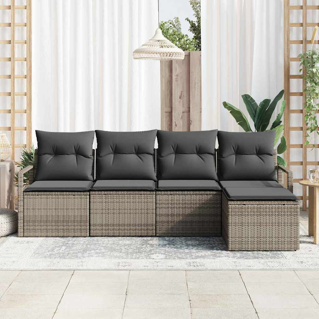 Garden Sofa Set 5 pcs Grey Poly Rattan, Powder-Coated Steel