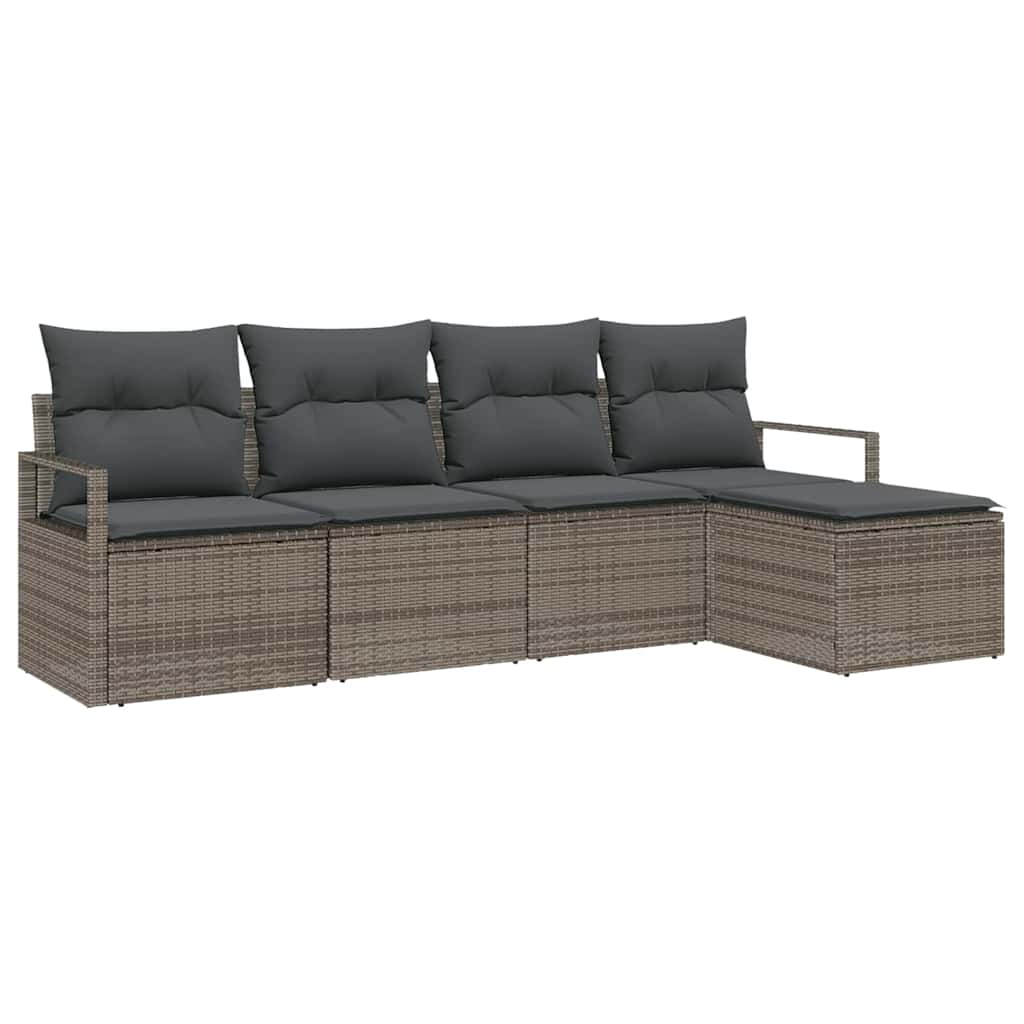 Garden Sofa Set 5 pcs Grey Poly Rattan, Powder-Coated Steel