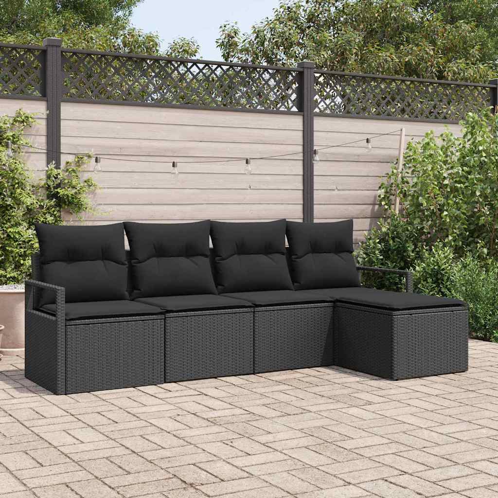 Garden Sofa Set 5 pcs Black Poly Rattan, Powder-Coated Steel