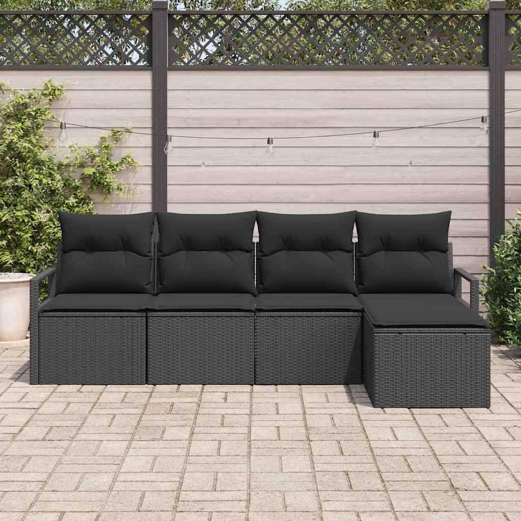 Garden Sofa Set 5 pcs Black Poly Rattan, Powder-Coated Steel