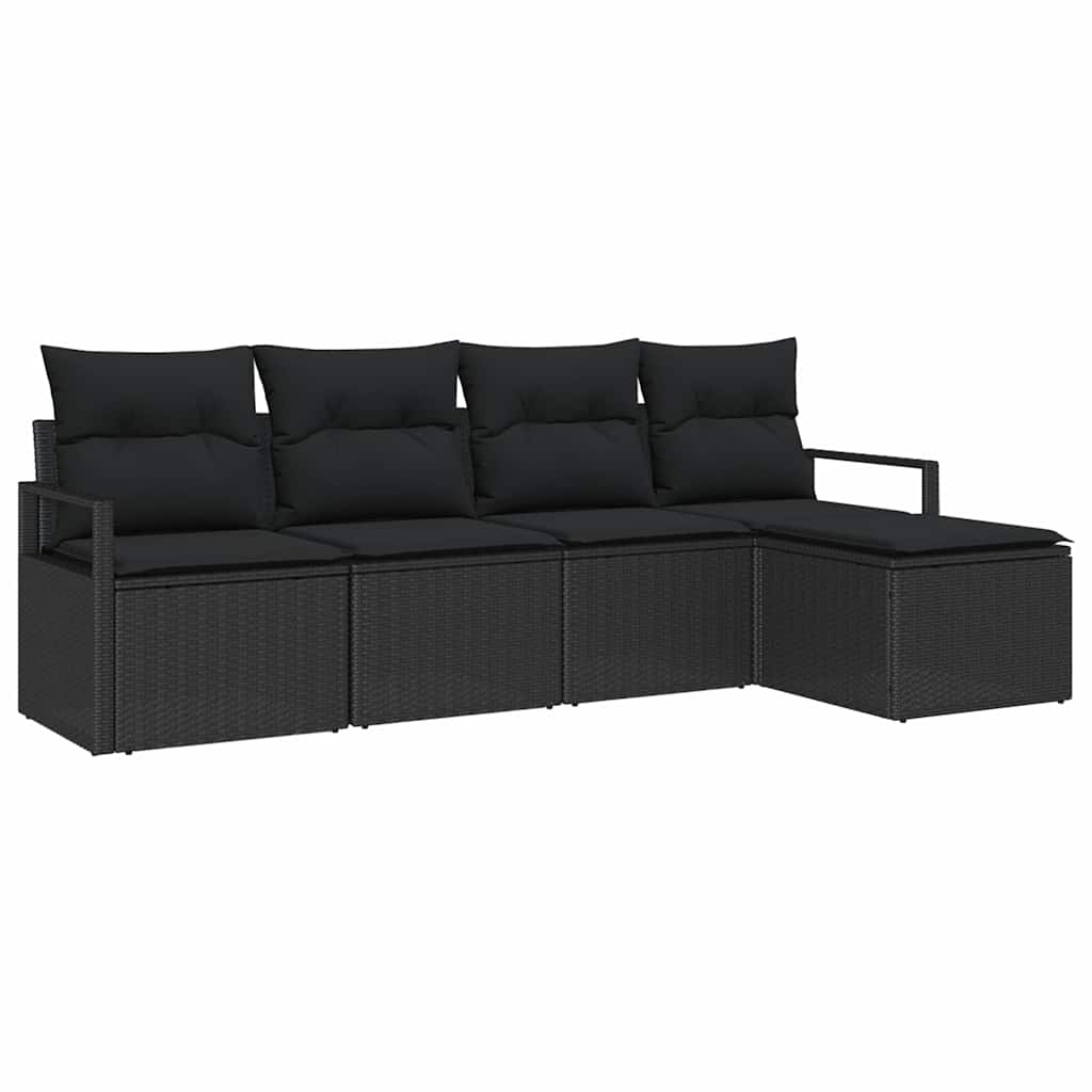Garden Sofa Set 5 pcs Black Poly Rattan, Powder-Coated Steel
