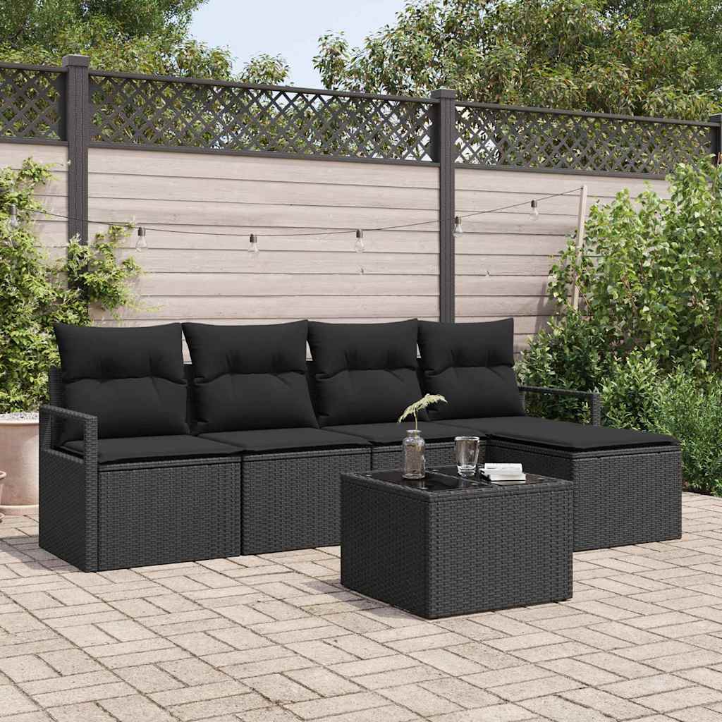 Garden Sofa Set 6 pcs Black Poly Rattan and Powder-Coated Steel