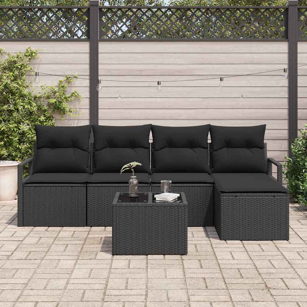 Garden Sofa Set 6 pcs Black Poly Rattan, Powder-Coated Steel