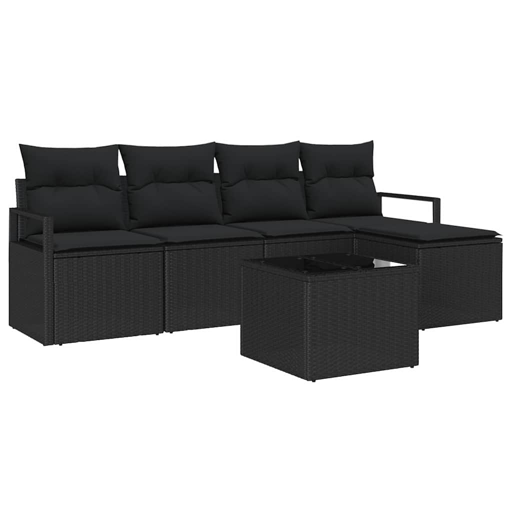 Garden Sofa Set 6 pcs Black Poly Rattan, Powder-Coated Steel