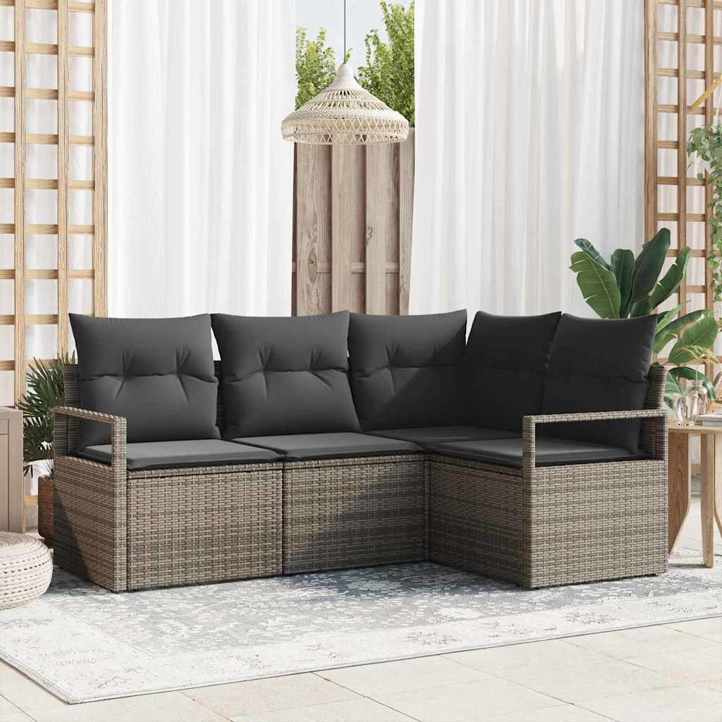 Garden Sofa Set 4 pcs Grey Poly Rattan, Powder-Coated Steel