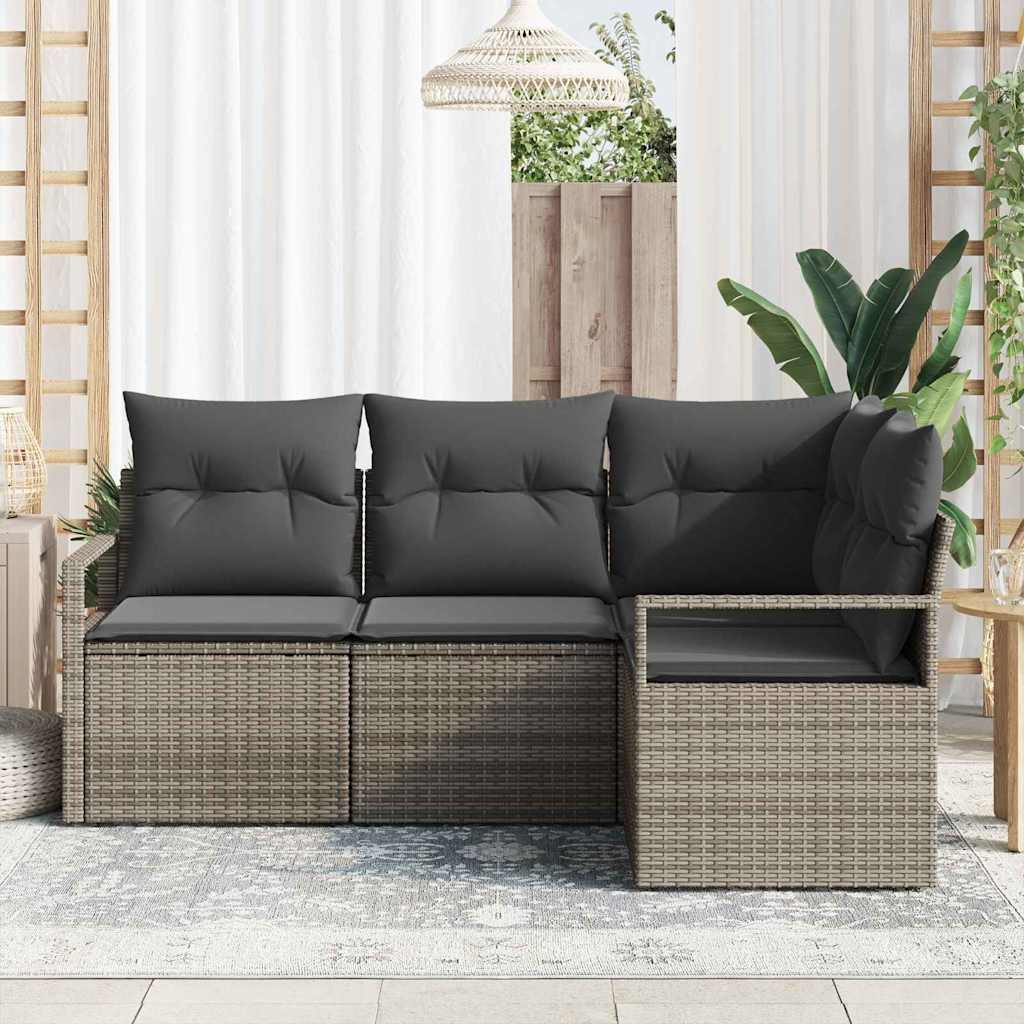 Garden Sofa Set 4 pcs Grey Poly Rattan, Powder-Coated Steel