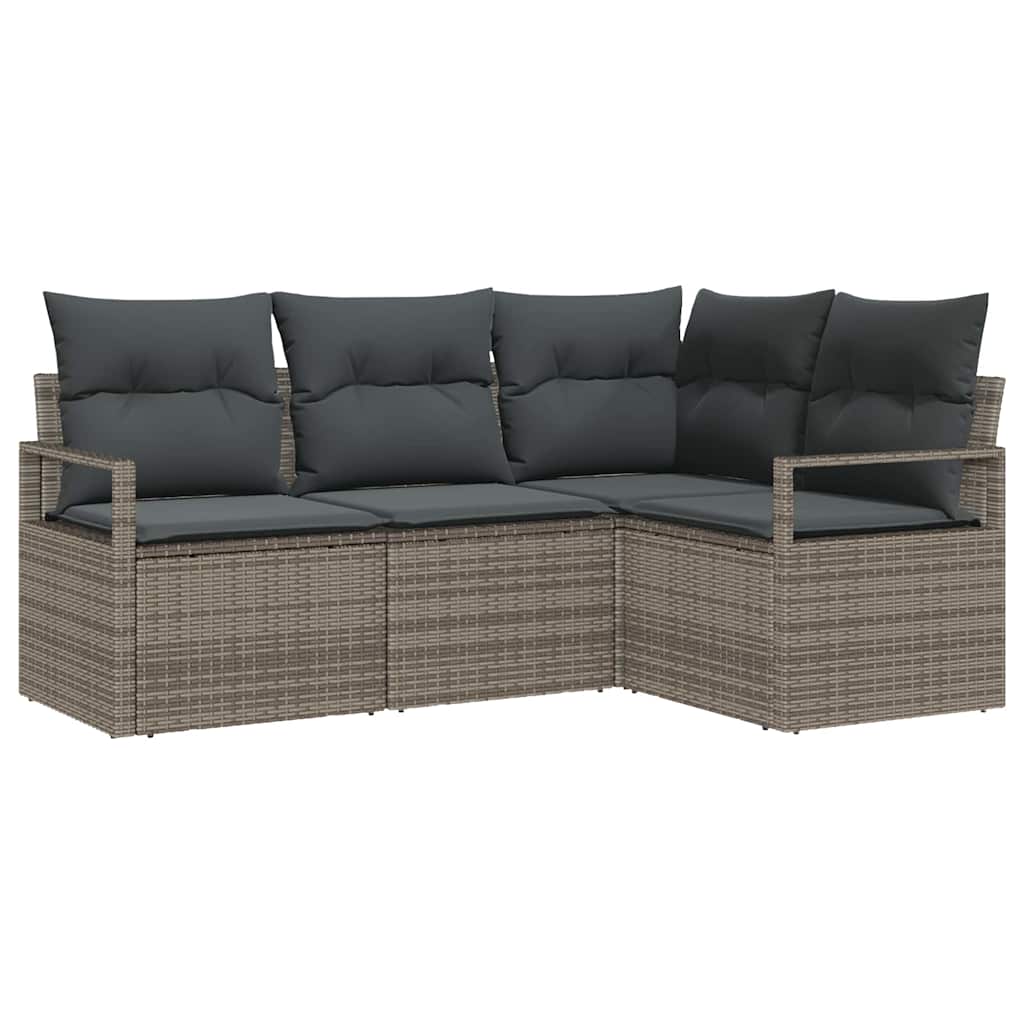 Garden Sofa Set 4 pcs Grey Poly Rattan, Powder-Coated Steel