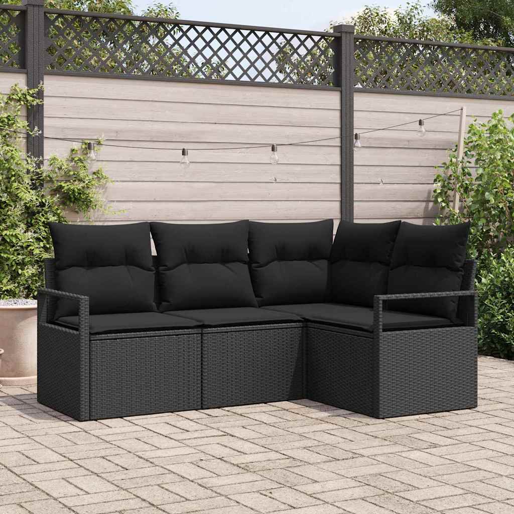 Garden Sofa Set 4 pcs Black Poly Rattan, Powder-Coated Steel