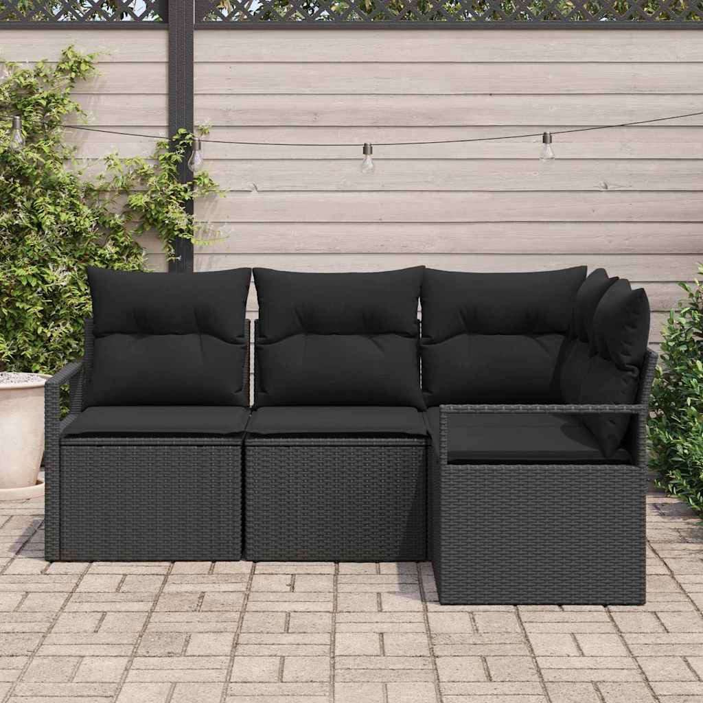 Garden Sofa Set 4 pcs Black Poly Rattan, Powder-Coated Steel