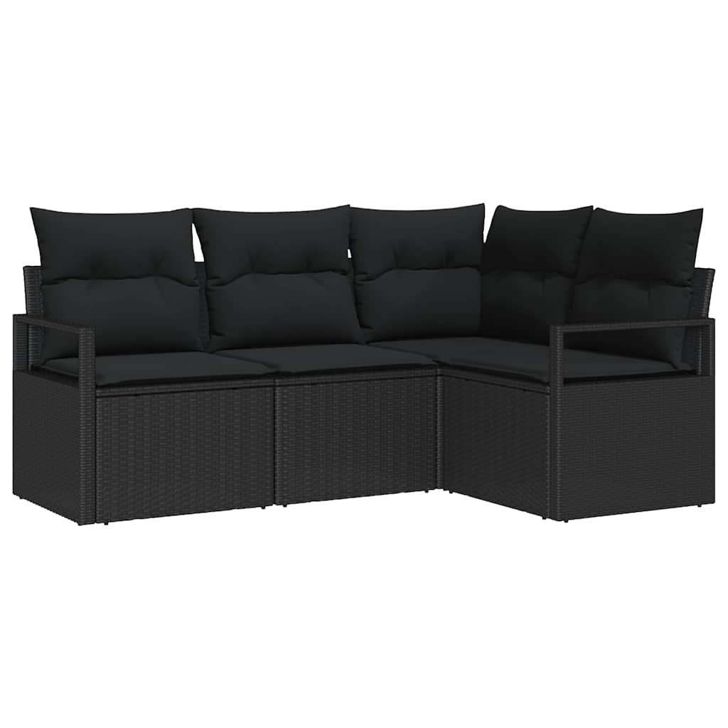 Garden Sofa Set 4 pcs Black Poly Rattan, Powder-Coated Steel