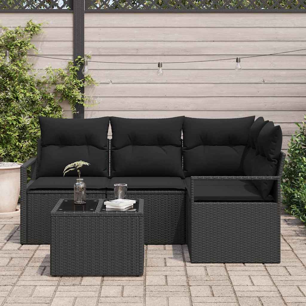 Garden Sofa Set 5 pcs Black Poly Rattan, Powder-Coated Steel