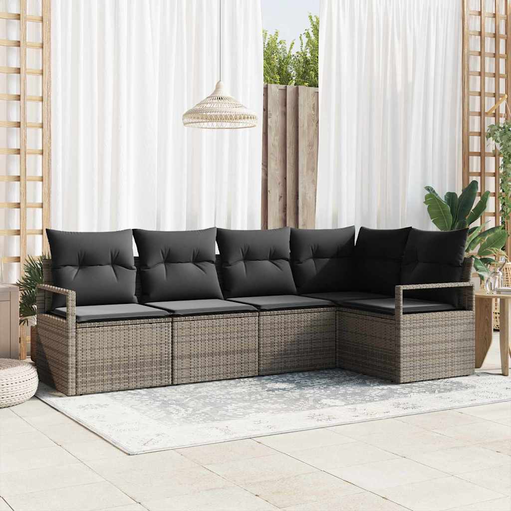 Garden Sofa Set 5 pcs Grey Poly Rattan, Powder-Coated Steel