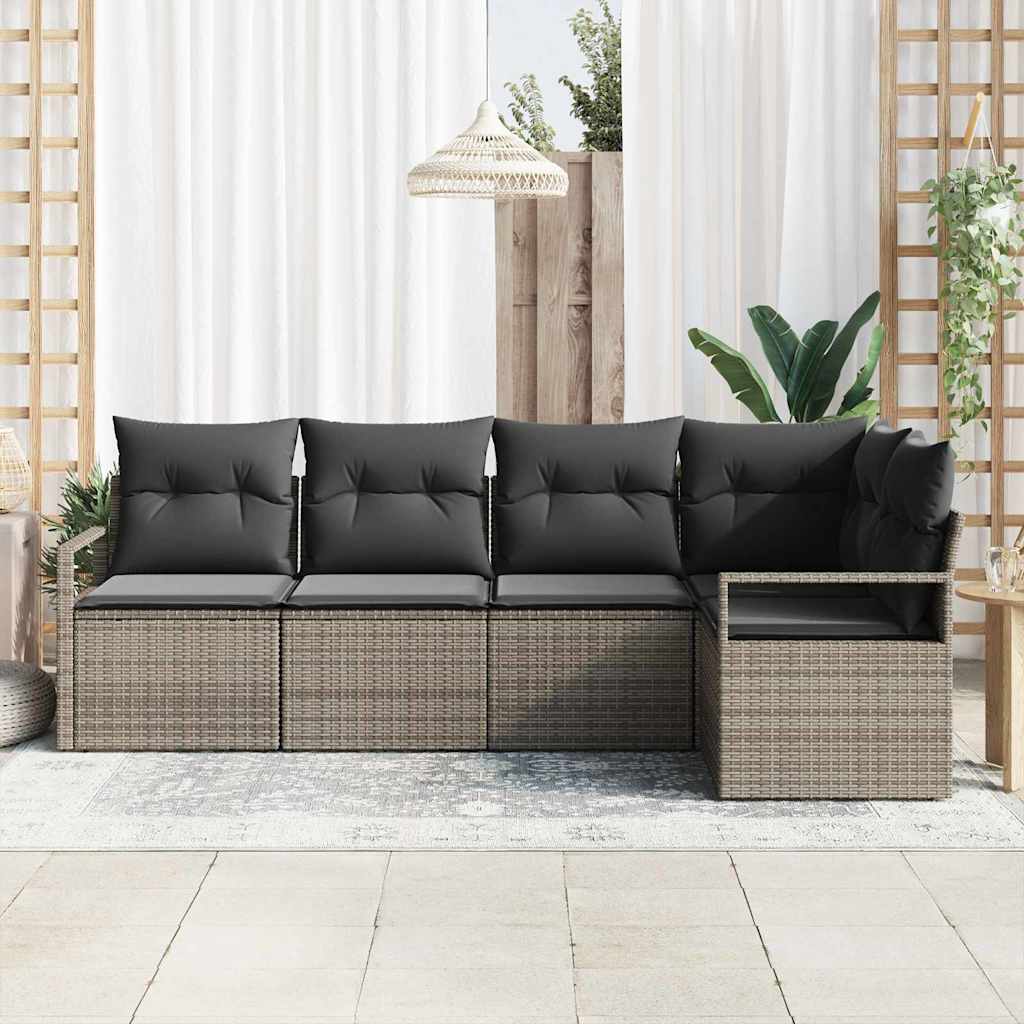 Garden Sofa Set 5 pcs Grey Poly Rattan, Powder-Coated Steel
