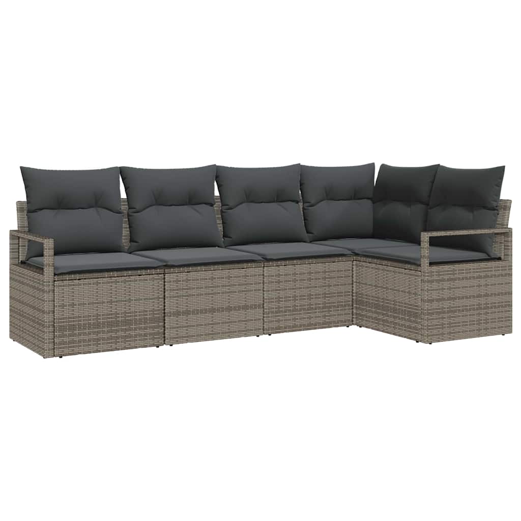 Garden Sofa Set 5 pcs Grey Poly Rattan, Powder-Coated Steel