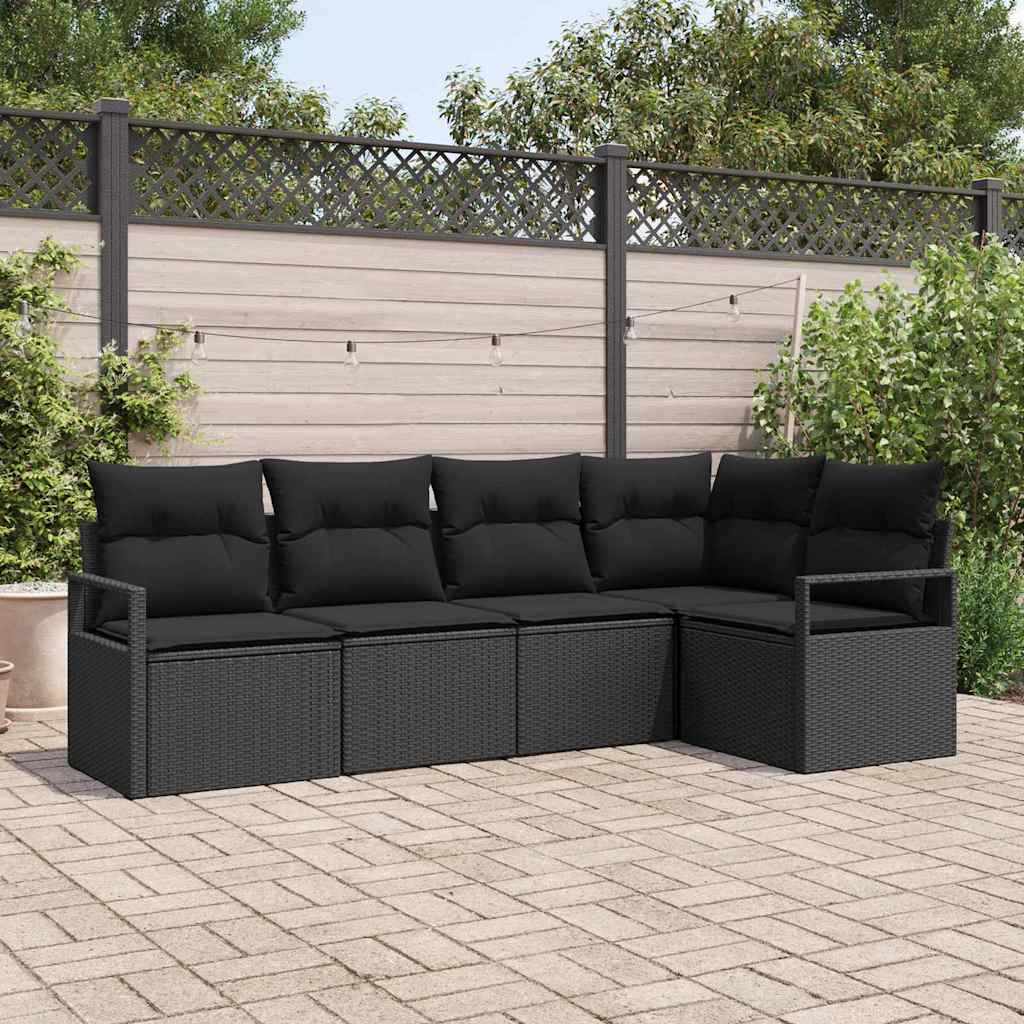 Garden Sofa Set 5 pcs Black Poly Rattan and Powder-Coated Steel