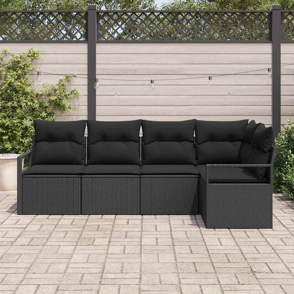 Garden Sofa Set 5 pcs Black Poly Rattan, Powder-Coated Steel