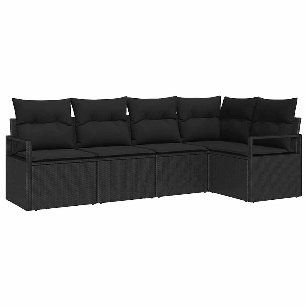 Garden Sofa Set 5 pcs Black Poly Rattan, Powder-Coated Steel