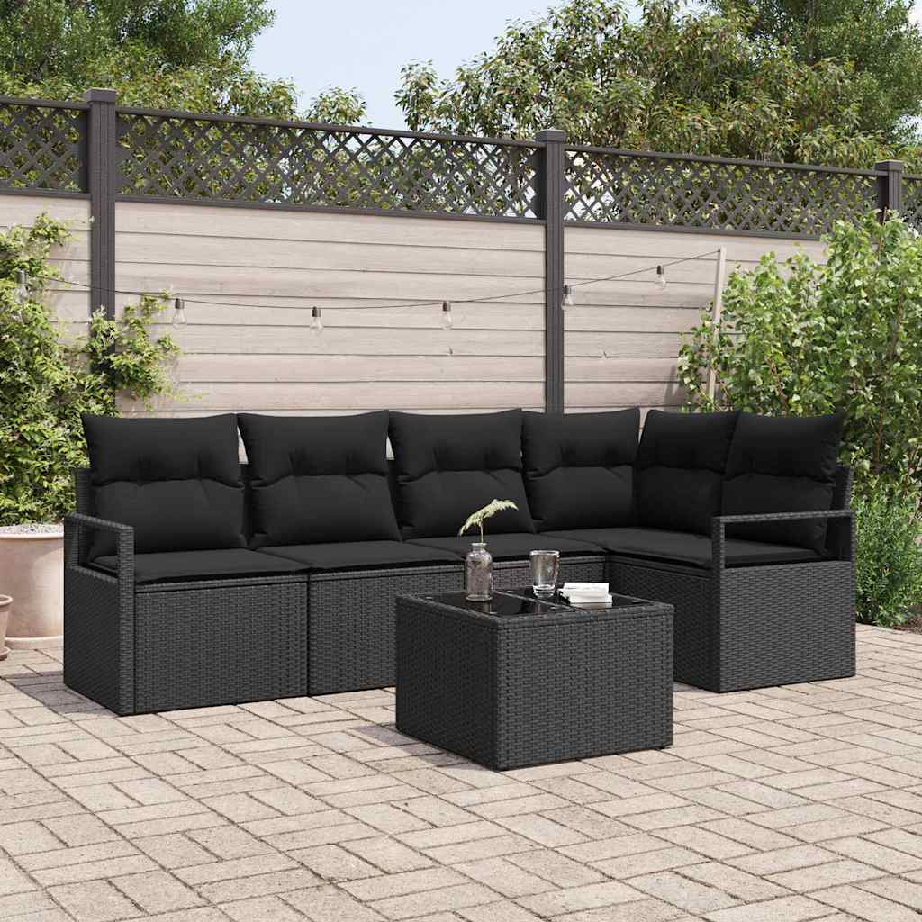 Garden Sofa Set 6 pcs Black Poly Rattan, Powder-Coated Steel