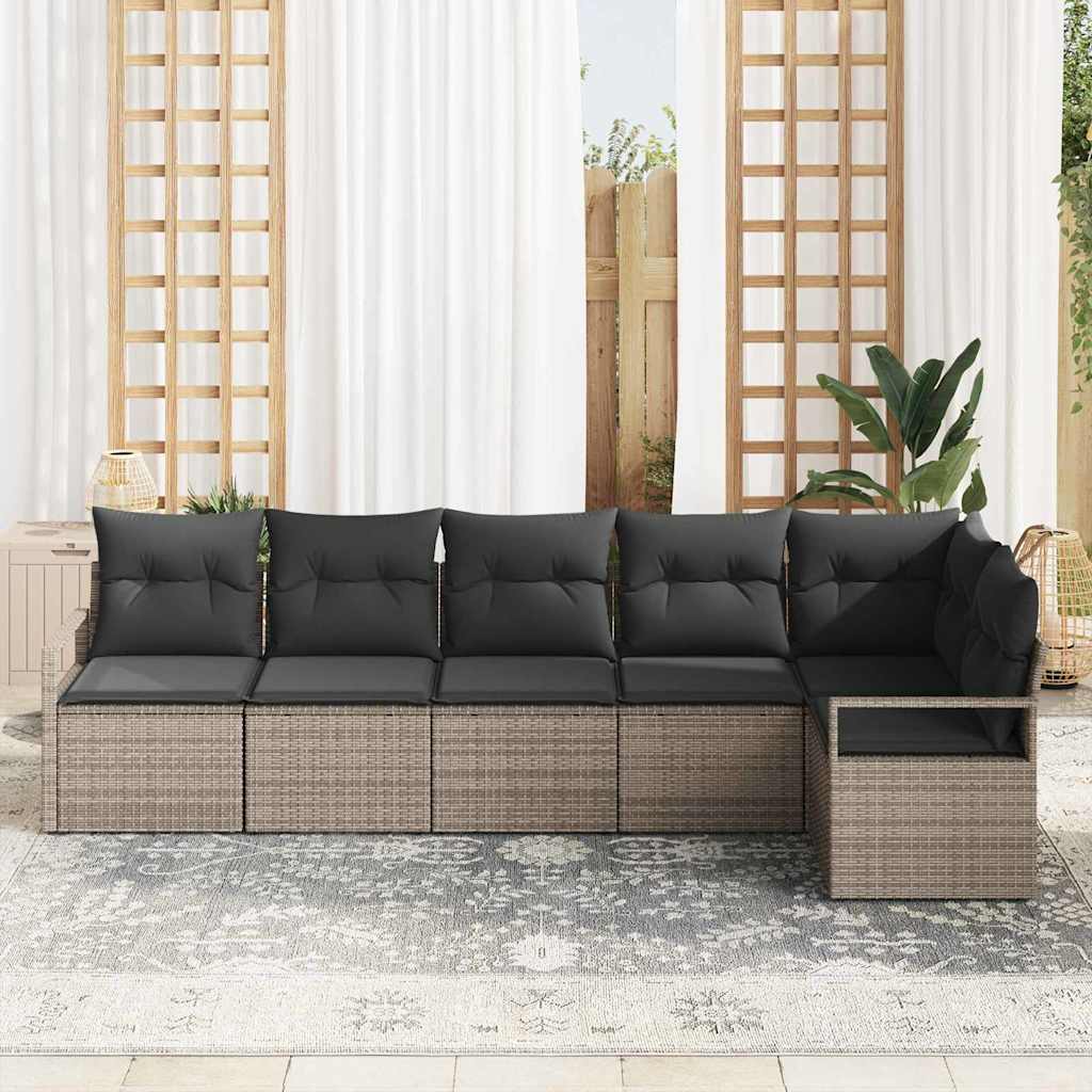 Garden Sofa Set 6 pcs Grey Poly Rattan, Powder-Coated Steel