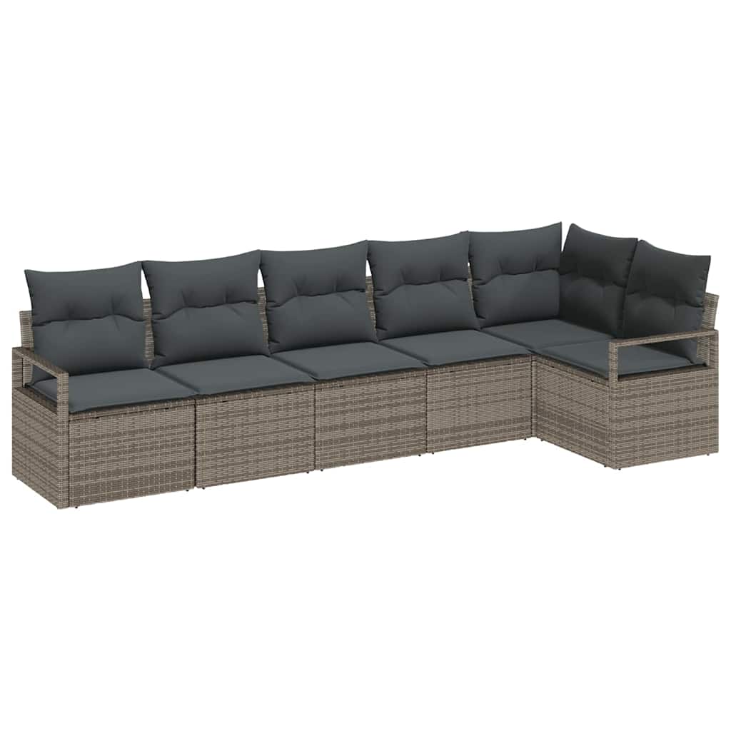 Garden Sofa Set 6 pcs Grey Poly Rattan and Powder-Coated Steel
