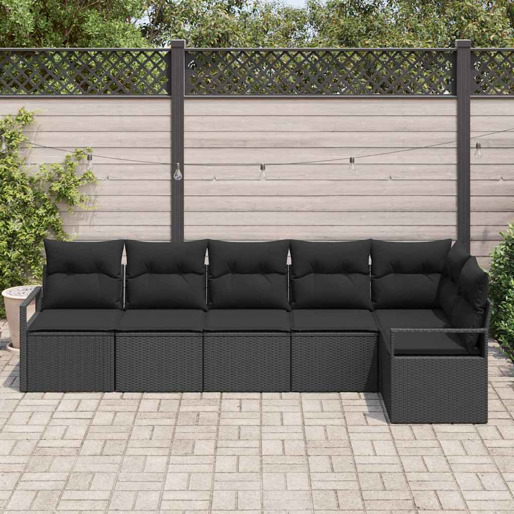 Garden Sofa Set 6 pcs Black Poly Rattan, Powder-Coated Steel