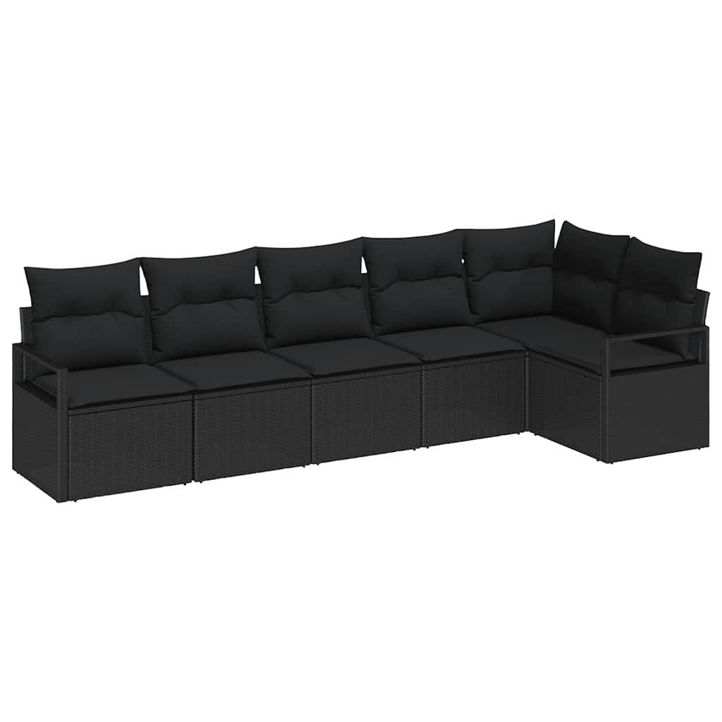 Garden Sofa Set 6 pcs Black Poly Rattan, Powder-Coated Steel