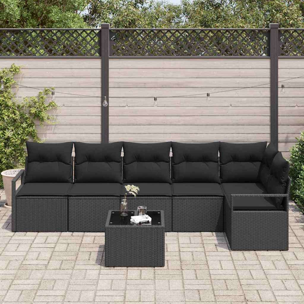 Garden Sofa Set 7 pcs Black Poly Rattan, Powder-Coated Steel