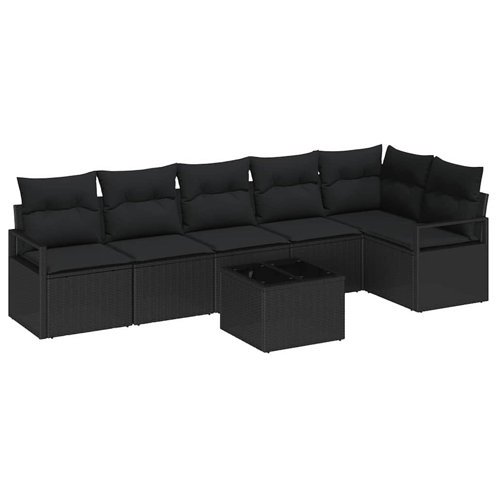 Sofa Set with Cushion with Storage 7 pcs Black Poly Rattan