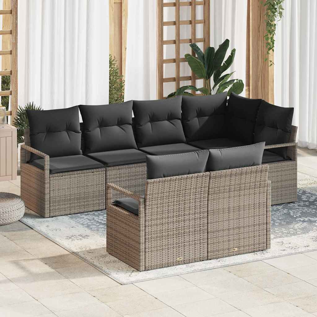 Garden Sofa Set 7 pcs Grey Poly Rattan, Powder-Coated Steel