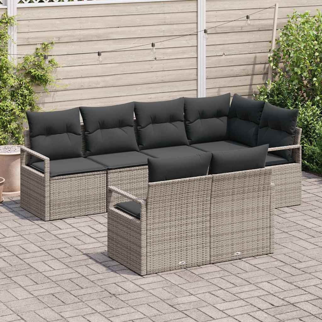Garden Sofa Set 7 pcs Grey Poly Rattan, Powder-Coated Steel