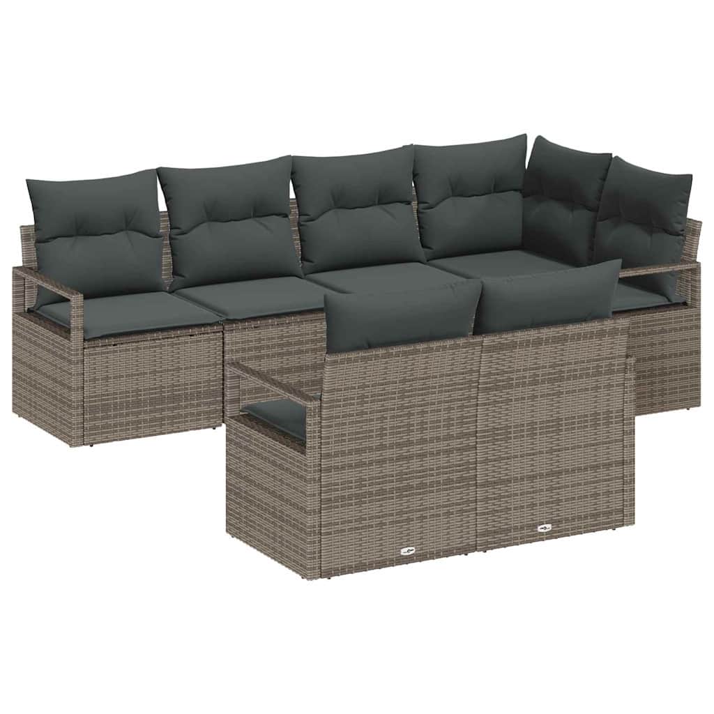 Garden Sofa Set 7 pcs Grey Poly Rattan, Powder-Coated Steel