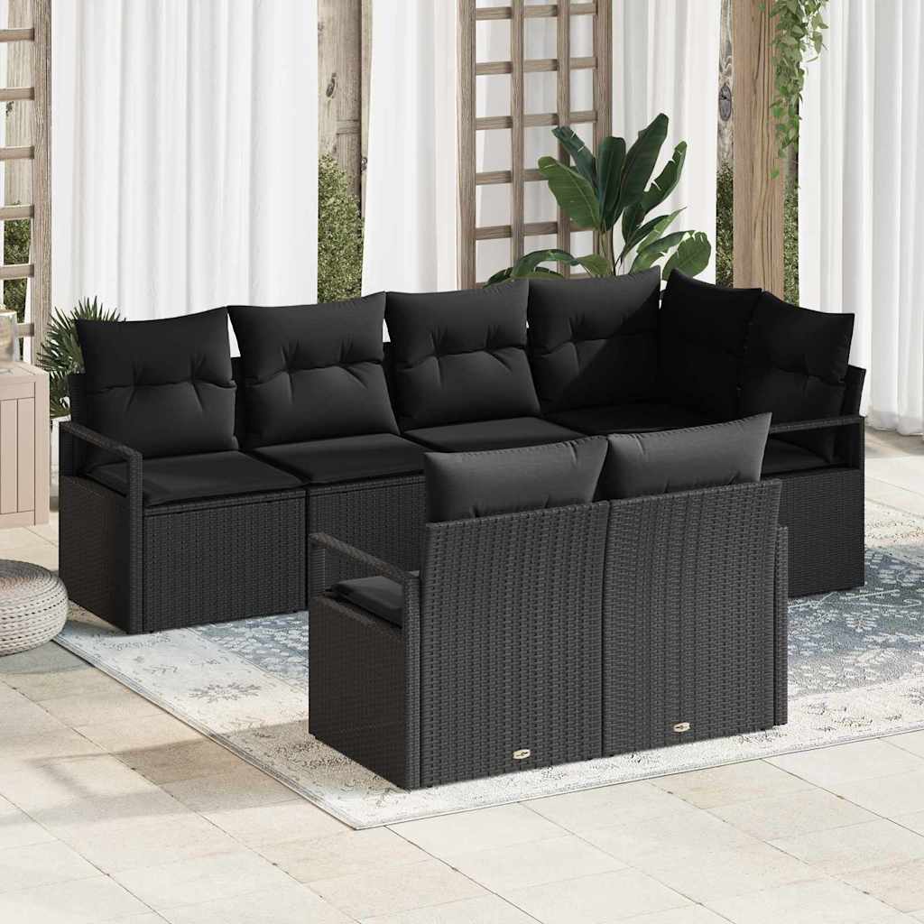 Garden Sofa Set 7 pcs Black Poly Rattan, Powder-Coated Steel
