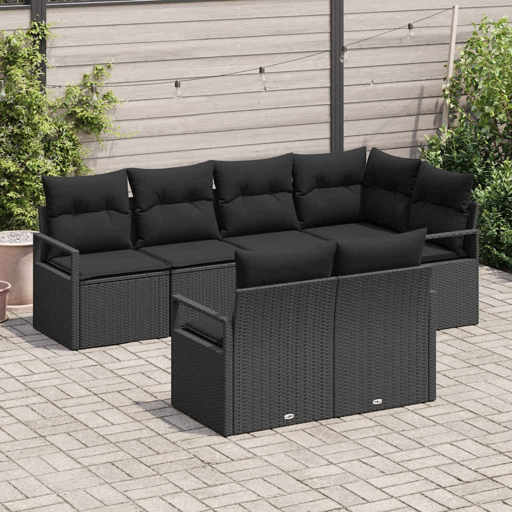 Garden Sofa Set 7 pcs Black Poly Rattan, Powder-Coated Steel
