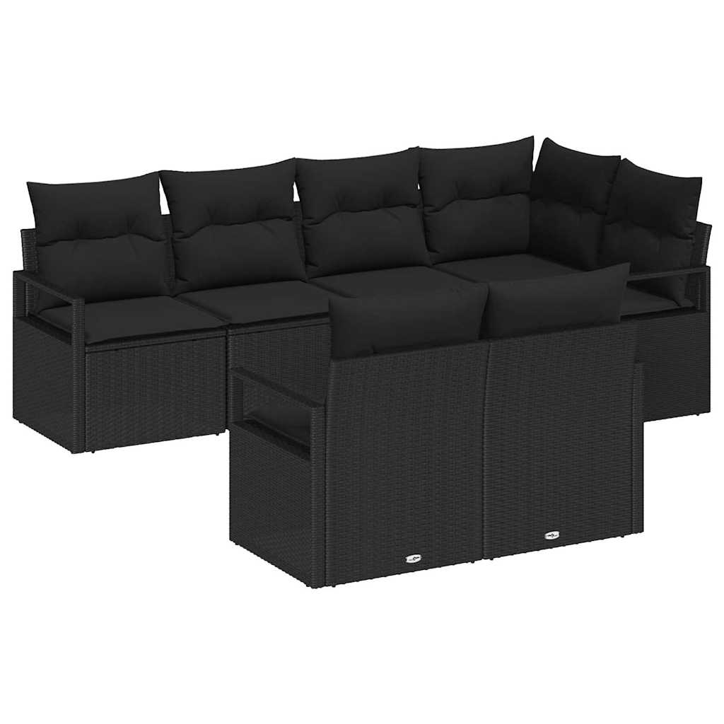 Garden Sofa Set 7 pcs Black Poly Rattan, Powder-Coated Steel