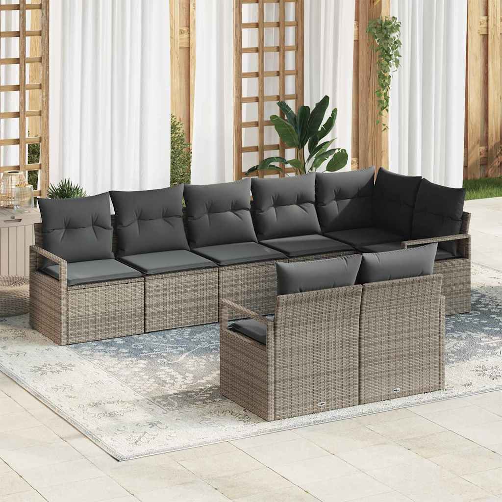 Garden Sofa Set 8 pcs Grey Poly Rattan, Powder-Coated Steel