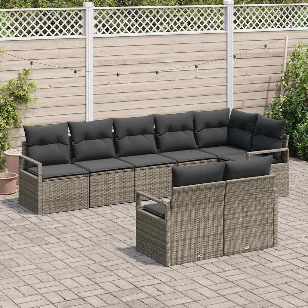 Garden Sofa Set 8 pcs Grey Poly Rattan, Powder-Coated Steel