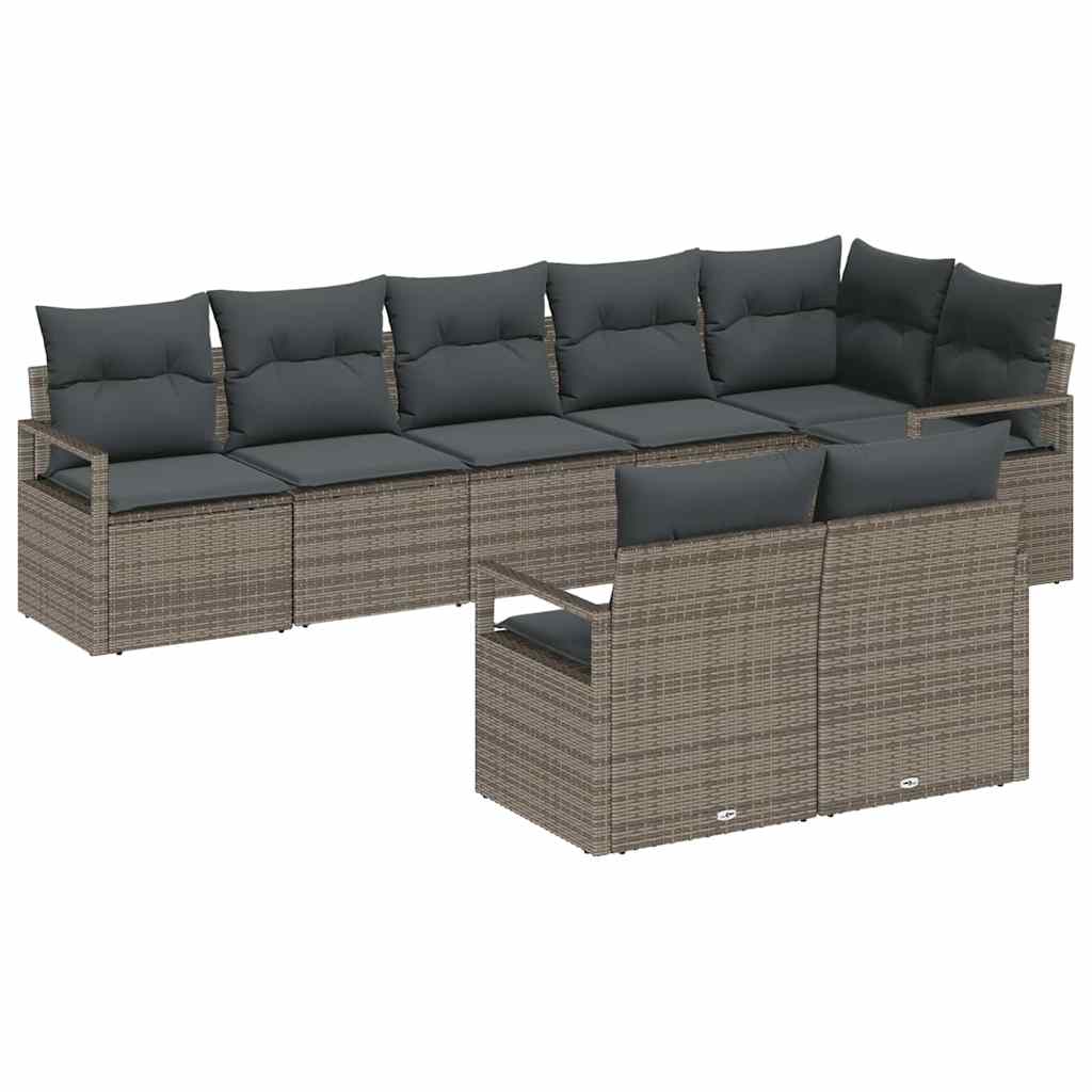 Garden Sofa Set 8 pcs Grey Poly Rattan, Powder-Coated Steel